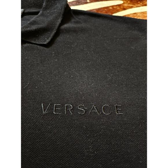 Versace Collection Polo Shirt Black Embroidered Short Sleeve Sz L - Picture 3 of 7